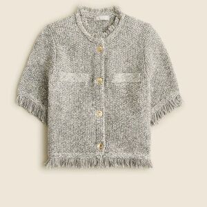 J.Crew Cropped Fringe-Trim Lady Jacket in Marled Yarn